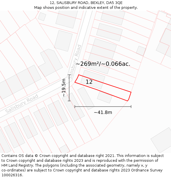 12, SALISBURY ROAD, BEXLEY, DA5 3QE: Plot and title map