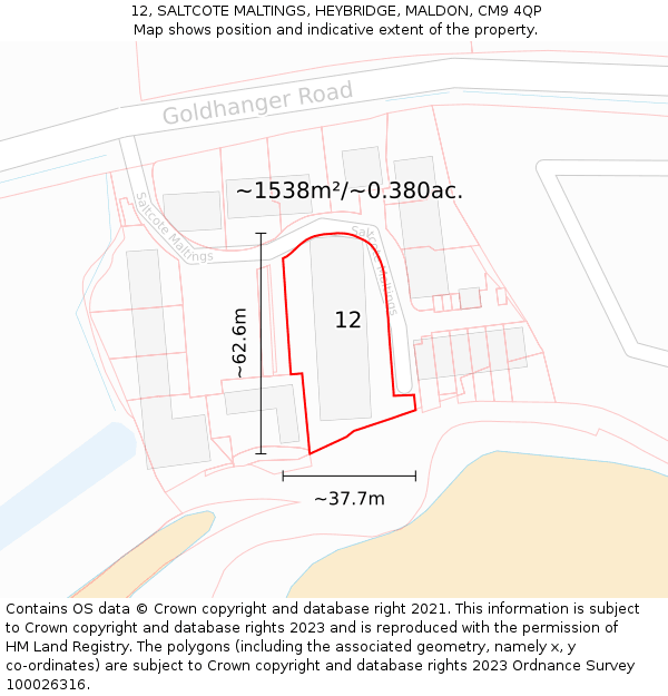 12, SALTCOTE MALTINGS, HEYBRIDGE, MALDON, CM9 4QP: Plot and title map