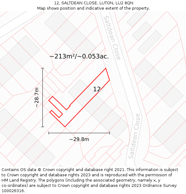 12, SALTDEAN CLOSE, LUTON, LU2 8QN: Plot and title map