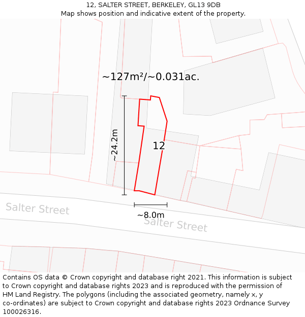 12, SALTER STREET, BERKELEY, GL13 9DB: Plot and title map