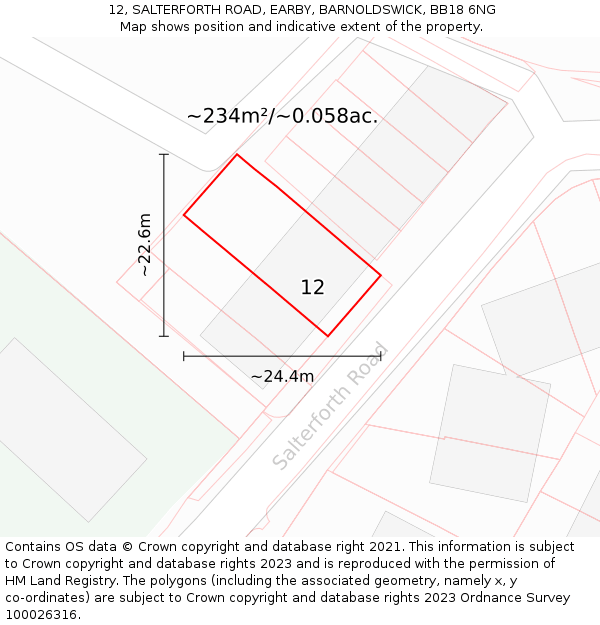 12, SALTERFORTH ROAD, EARBY, BARNOLDSWICK, BB18 6NG: Plot and title map
