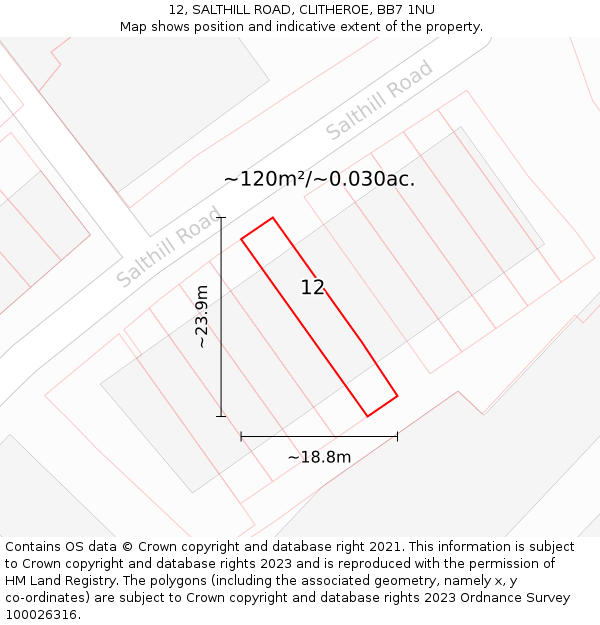 12, SALTHILL ROAD, CLITHEROE, BB7 1NU: Plot and title map