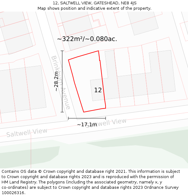 12, SALTWELL VIEW, GATESHEAD, NE8 4JS: Plot and title map
