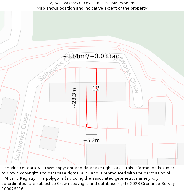 12, SALTWORKS CLOSE, FRODSHAM, WA6 7NH: Plot and title map