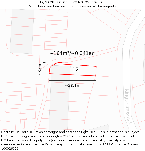 12, SAMBER CLOSE, LYMINGTON, SO41 9LE: Plot and title map