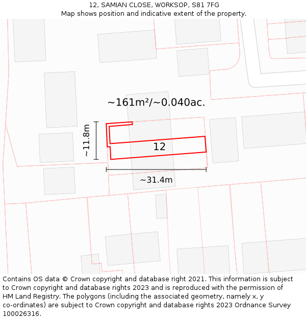 12, SAMIAN CLOSE, WORKSOP, S81 7FG: Plot and title map