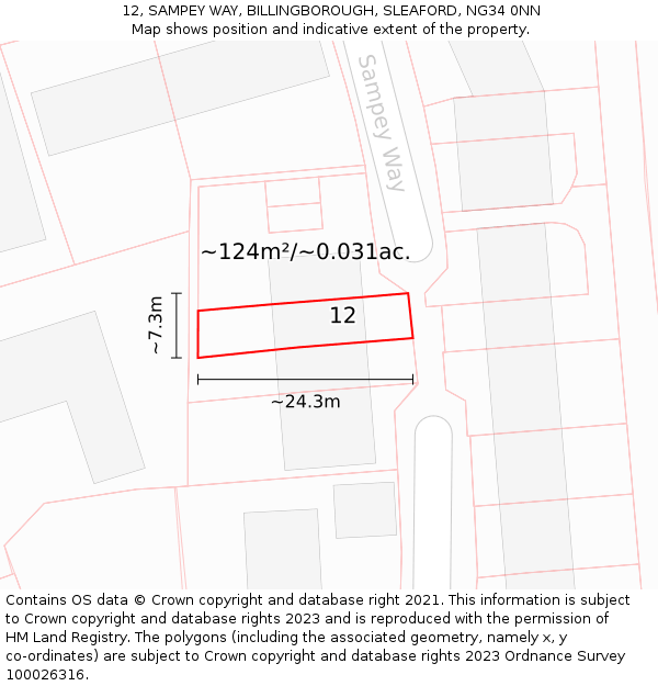 12, SAMPEY WAY, BILLINGBOROUGH, SLEAFORD, NG34 0NN: Plot and title map