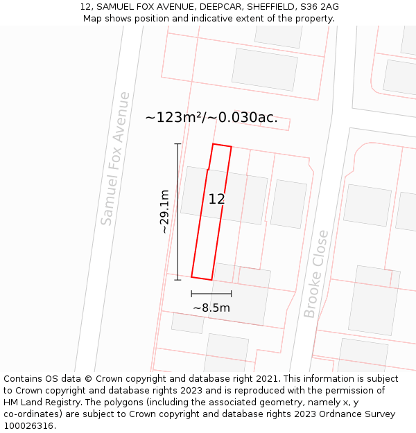 12, SAMUEL FOX AVENUE, DEEPCAR, SHEFFIELD, S36 2AG: Plot and title map