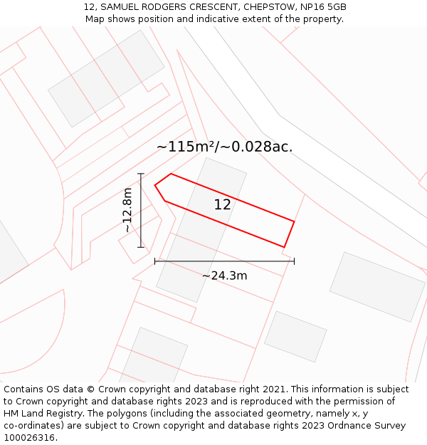 12, SAMUEL RODGERS CRESCENT, CHEPSTOW, NP16 5GB: Plot and title map