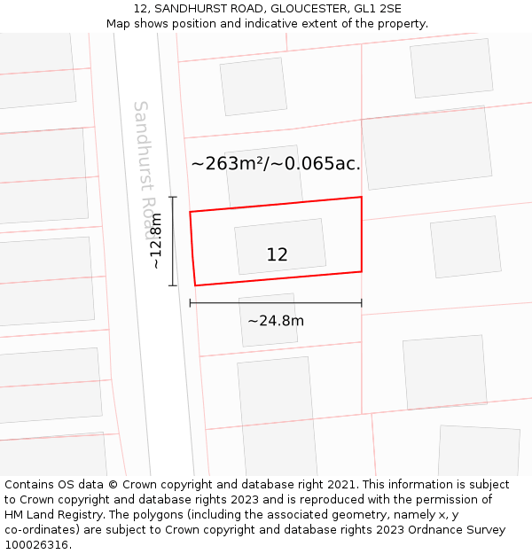 12, SANDHURST ROAD, GLOUCESTER, GL1 2SE: Plot and title map