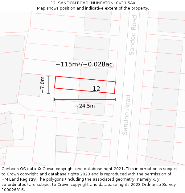 12, SANDON ROAD, NUNEATON, CV11 5AX: Plot and title map