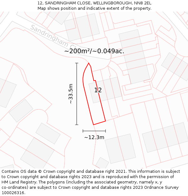 12, SANDRINGHAM CLOSE, WELLINGBOROUGH, NN8 2EL: Plot and title map