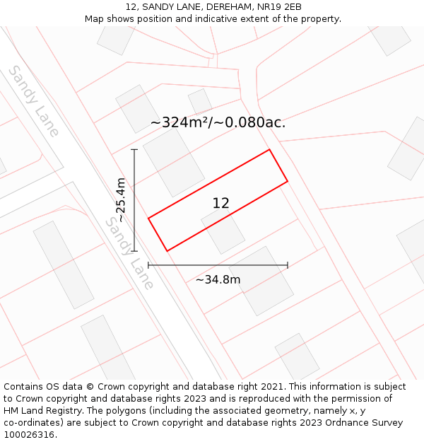 12, SANDY LANE, DEREHAM, NR19 2EB: Plot and title map