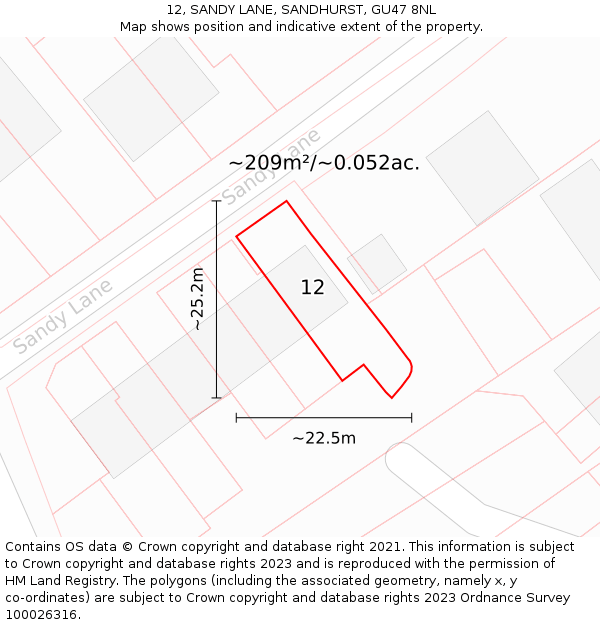 12, SANDY LANE, SANDHURST, GU47 8NL: Plot and title map