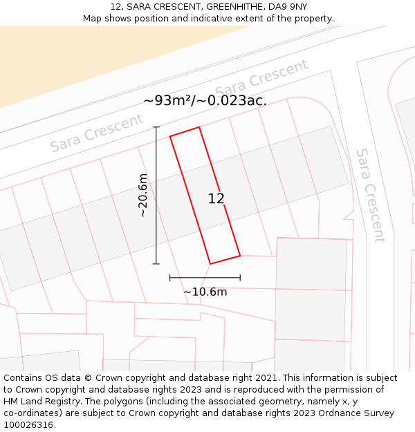 12, SARA CRESCENT, GREENHITHE, DA9 9NY: Plot and title map
