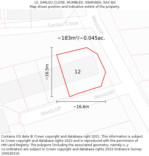 12, SARLOU CLOSE, MUMBLES, SWANSEA, SA3 4JG: Plot and title map