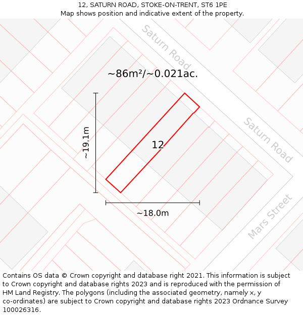 12, SATURN ROAD, STOKE-ON-TRENT, ST6 1PE: Plot and title map