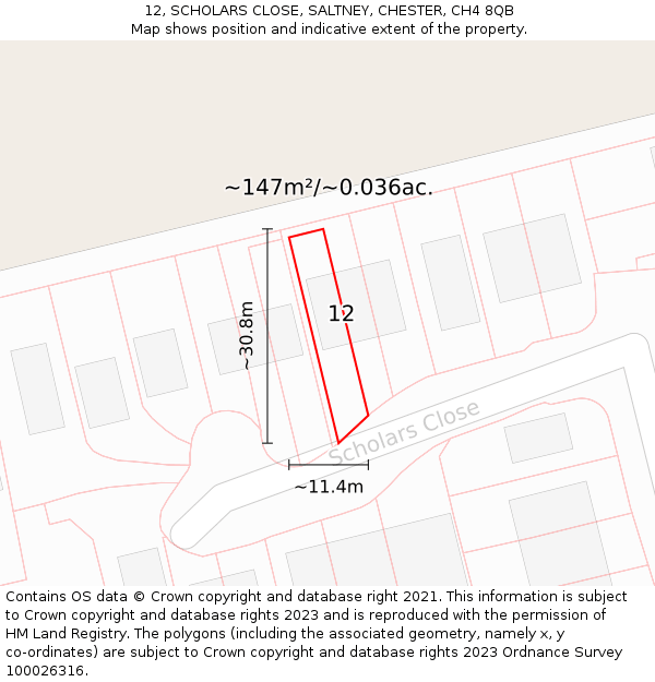 12, SCHOLARS CLOSE, SALTNEY, CHESTER, CH4 8QB: Plot and title map