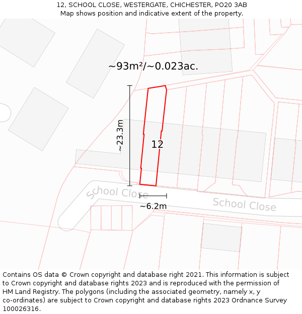 12, SCHOOL CLOSE, WESTERGATE, CHICHESTER, PO20 3AB: Plot and title map