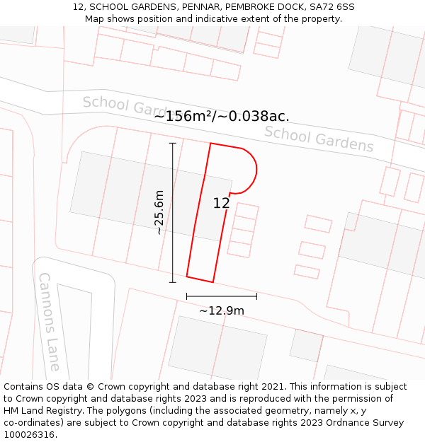 12, SCHOOL GARDENS, PENNAR, PEMBROKE DOCK, SA72 6SS: Plot and title map
