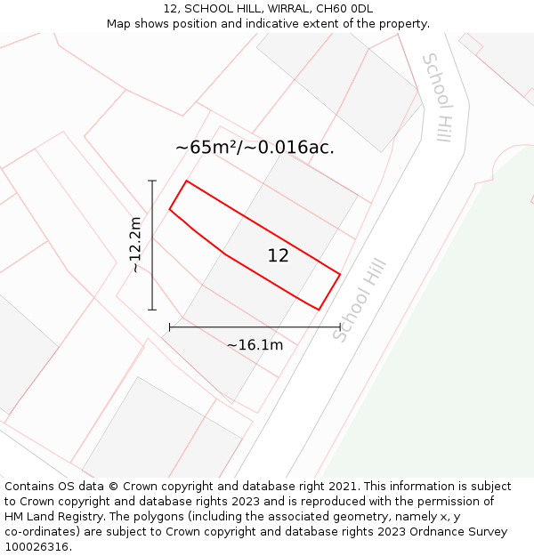 12, SCHOOL HILL, WIRRAL, CH60 0DL: Plot and title map