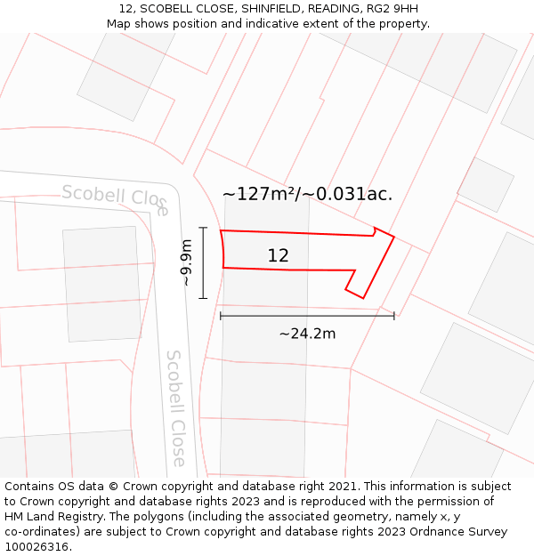 12, SCOBELL CLOSE, SHINFIELD, READING, RG2 9HH: Plot and title map