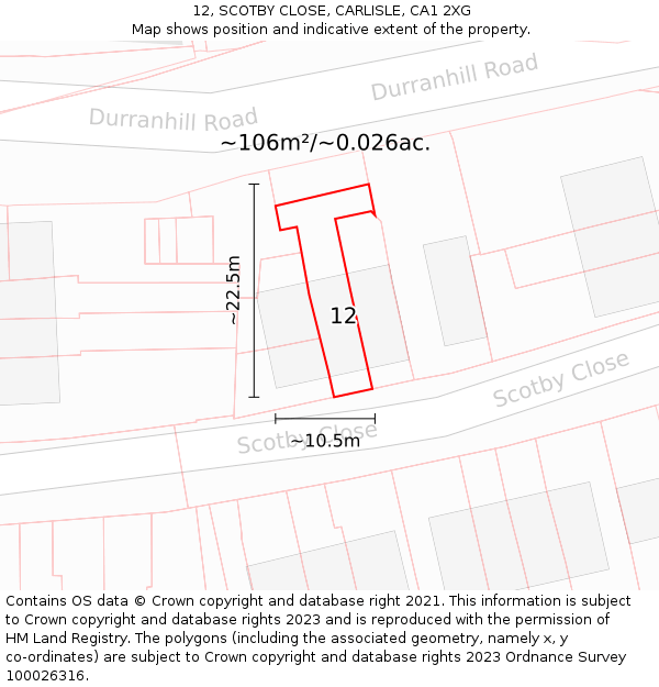 12, SCOTBY CLOSE, CARLISLE, CA1 2XG: Plot and title map