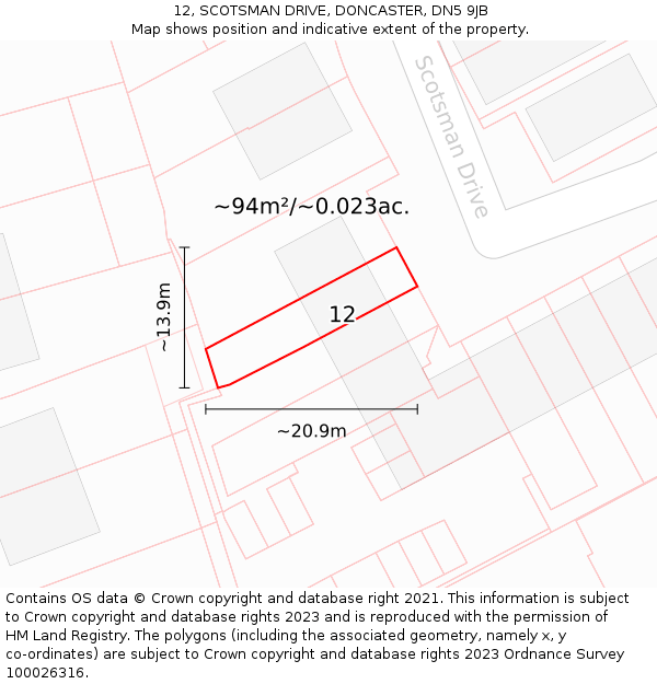 12, SCOTSMAN DRIVE, DONCASTER, DN5 9JB: Plot and title map