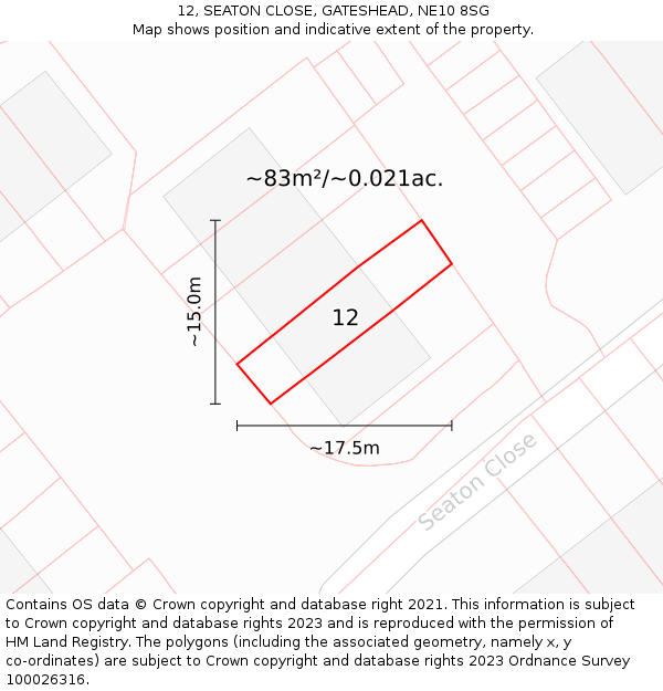 12, SEATON CLOSE, GATESHEAD, NE10 8SG: Plot and title map
