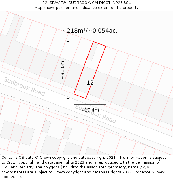 12, SEAVIEW, SUDBROOK, CALDICOT, NP26 5SU: Plot and title map