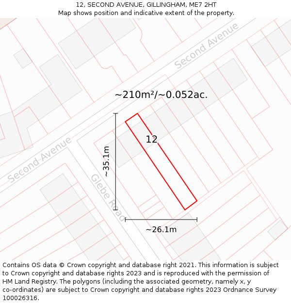12, SECOND AVENUE, GILLINGHAM, ME7 2HT: Plot and title map