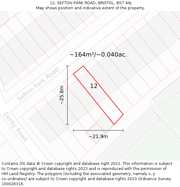 12, SEFTON PARK ROAD, BRISTOL, BS7 9AJ: Plot and title map