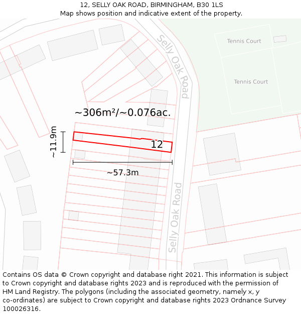 12, SELLY OAK ROAD, BIRMINGHAM, B30 1LS: Plot and title map