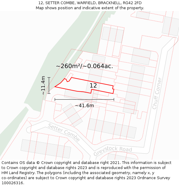 12, SETTER COMBE, WARFIELD, BRACKNELL, RG42 2FD: Plot and title map