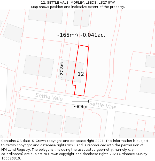 12, SETTLE VALE, MORLEY, LEEDS, LS27 8YW: Plot and title map