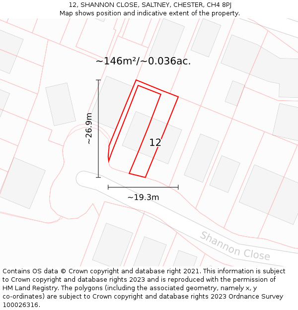 12, SHANNON CLOSE, SALTNEY, CHESTER, CH4 8PJ: Plot and title map