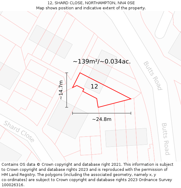12, SHARD CLOSE, NORTHAMPTON, NN4 0SE: Plot and title map