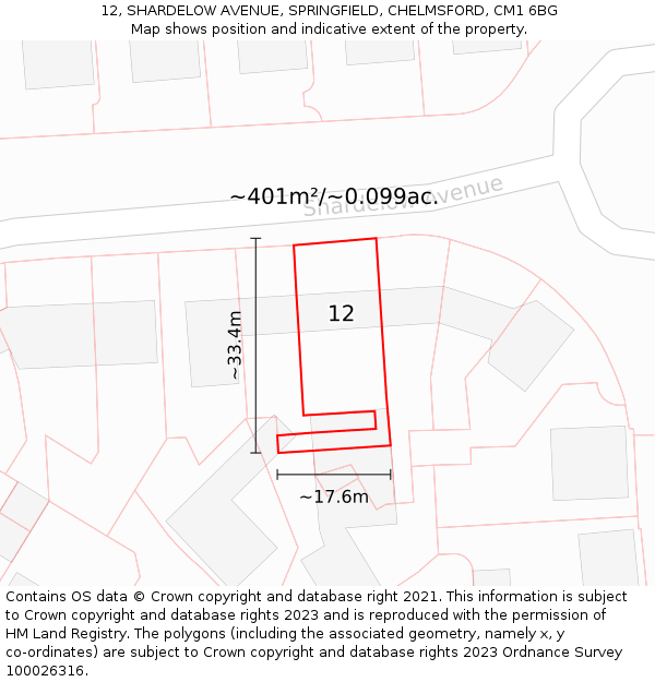 12, SHARDELOW AVENUE, SPRINGFIELD, CHELMSFORD, CM1 6BG: Plot and title map