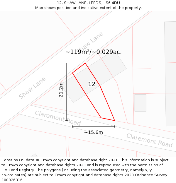 12, SHAW LANE, LEEDS, LS6 4DU: Plot and title map