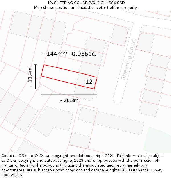 12, SHEERING COURT, RAYLEIGH, SS6 9SD: Plot and title map