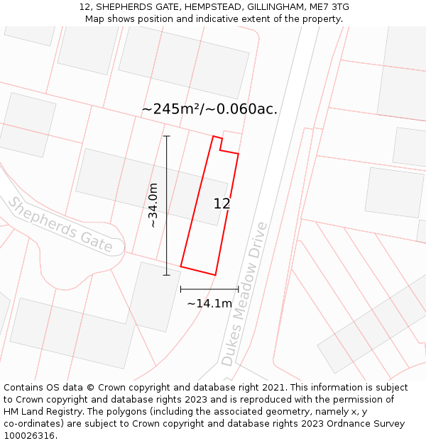 12, SHEPHERDS GATE, HEMPSTEAD, GILLINGHAM, ME7 3TG: Plot and title map