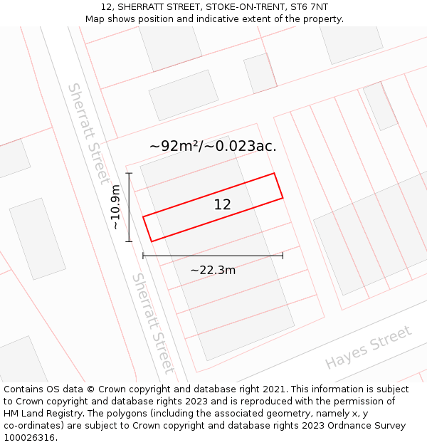 12, SHERRATT STREET, STOKE-ON-TRENT, ST6 7NT: Plot and title map