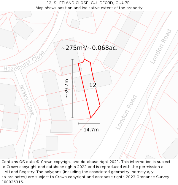 12, SHETLAND CLOSE, GUILDFORD, GU4 7FH: Plot and title map