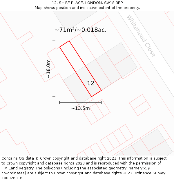 12, SHIRE PLACE, LONDON, SW18 3BP: Plot and title map