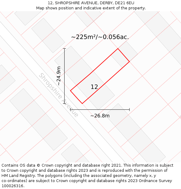 12, SHROPSHIRE AVENUE, DERBY, DE21 6EU: Plot and title map
