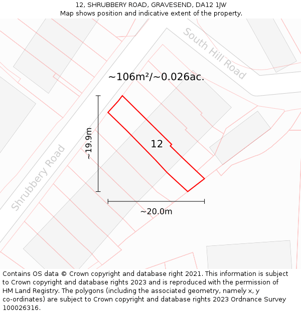 12, SHRUBBERY ROAD, GRAVESEND, DA12 1JW: Plot and title map