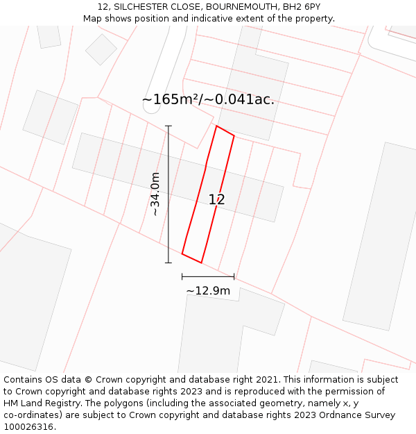 12, SILCHESTER CLOSE, BOURNEMOUTH, BH2 6PY: Plot and title map