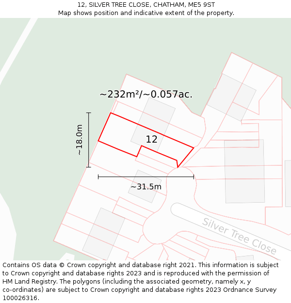 12, SILVER TREE CLOSE, CHATHAM, ME5 9ST: Plot and title map