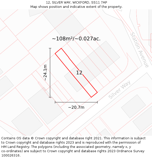 12, SILVER WAY, WICKFORD, SS11 7AP: Plot and title map