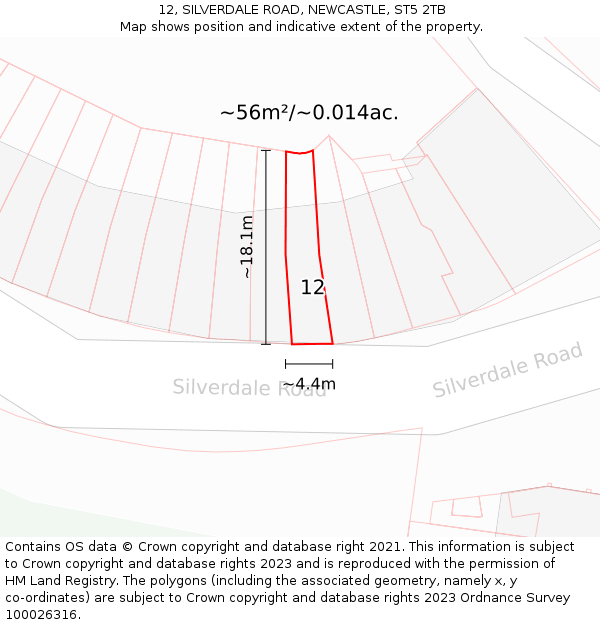 12, SILVERDALE ROAD, NEWCASTLE, ST5 2TB: Plot and title map